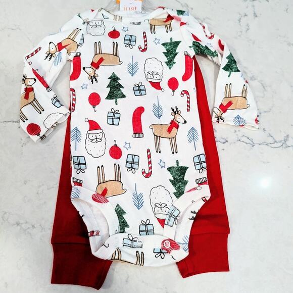 CARTER'S Christmas 2 Piece Set or Pajamas Reindeer Santa Trees Present 12 Mo - Picture 2 of 9